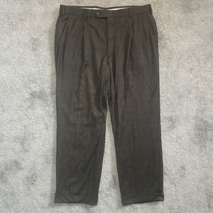Belvest Dress Pants Mens Fit 36x28.5 Brown Glen Plaid Wool Pleated Cuffed